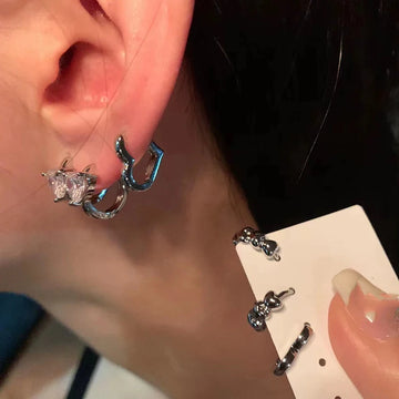 DAIIIBABYYY  -  Stainless Steel Y2K Zircon Metal Earrings Set Crystal Sweet Cool Aesthetic Creative Design Earrings Jewelry Accessorie Gifts
